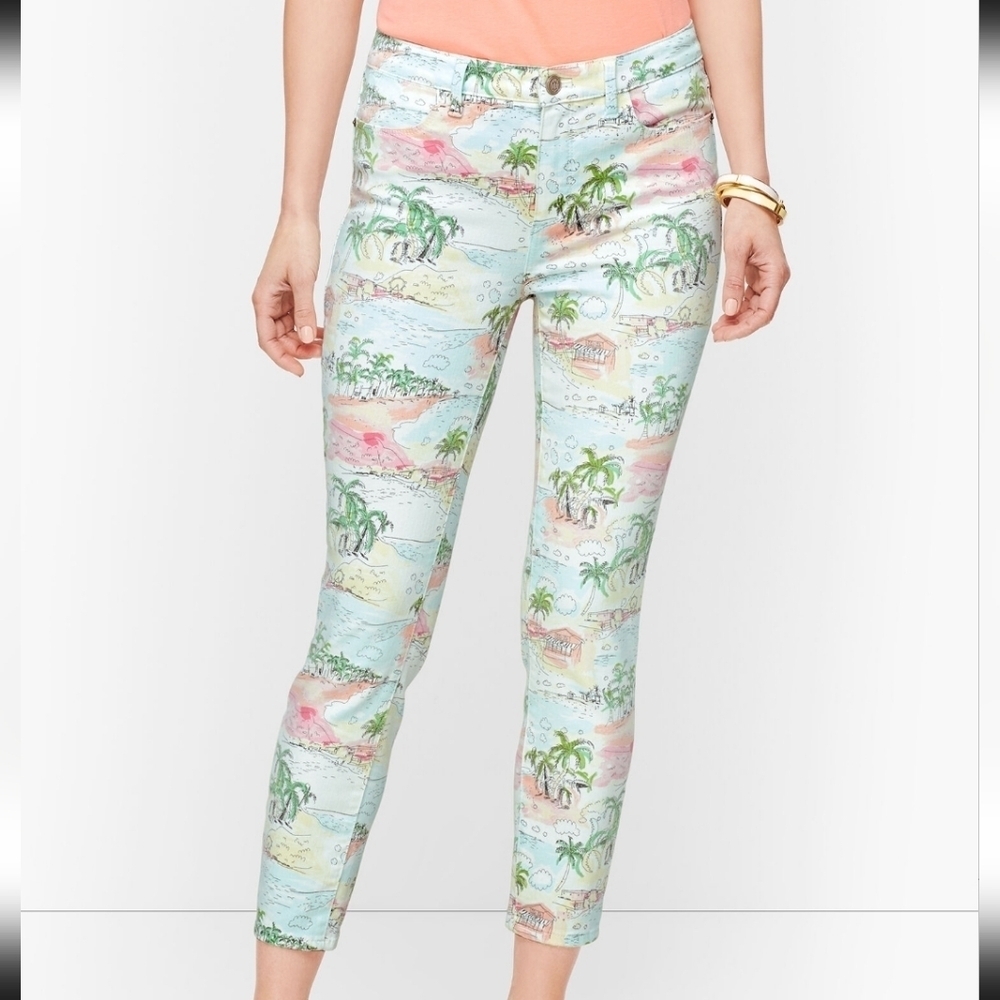 Talbots Flawless Jegging Crop - Coastal Beaches Tropical Print Women Jeans Sz 4P